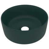 VidaXL Washbasin Round 40x15 cm Ceramic Mat Dark Green