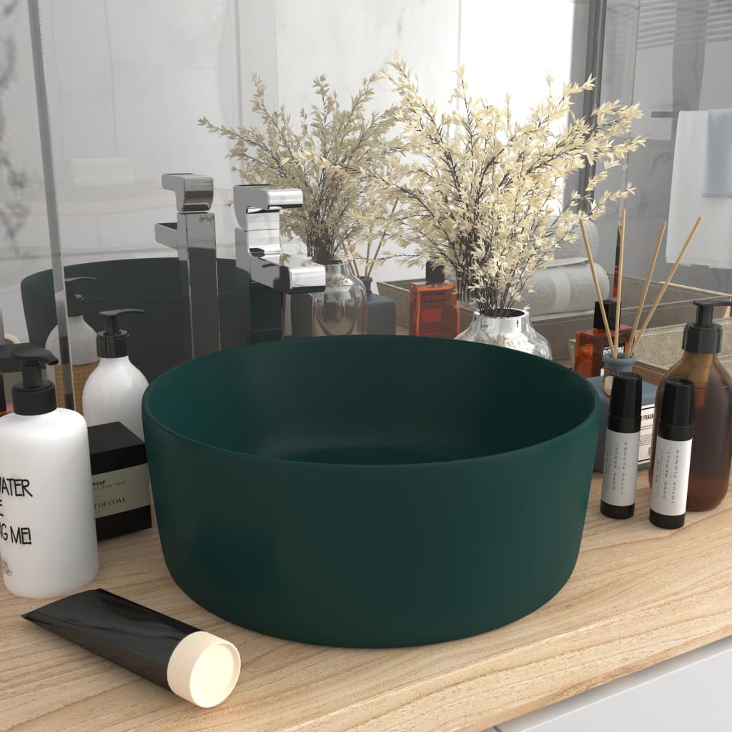 Vidaxl Washbasin Round 40x15 cm Mat de céramique vert foncé