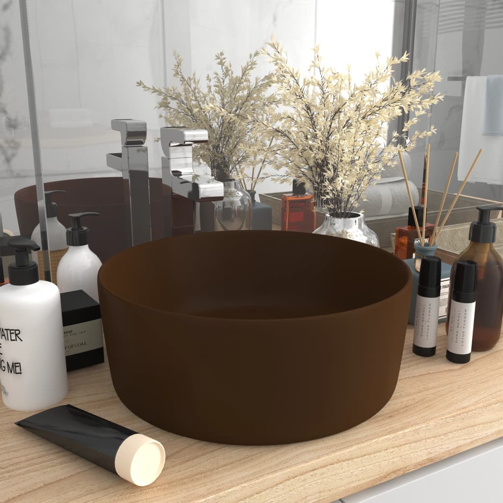 VidaXL Washbasin Round 40x15 cm Ceramic matt dark brown