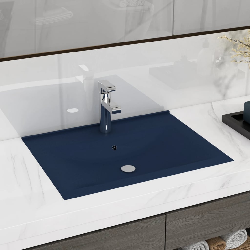 Vidaxl Washbasin con agujero de grifo 60x46 cm Mat de cerámica azul oscuro