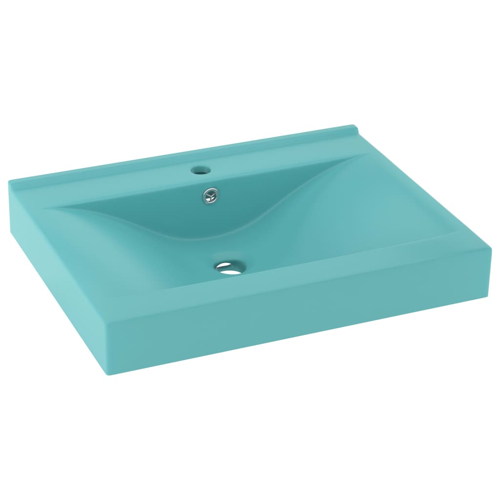 Vidaxl Washbasin z luknjo iz pipe 60x46 cm keramična matt svetlo zelena