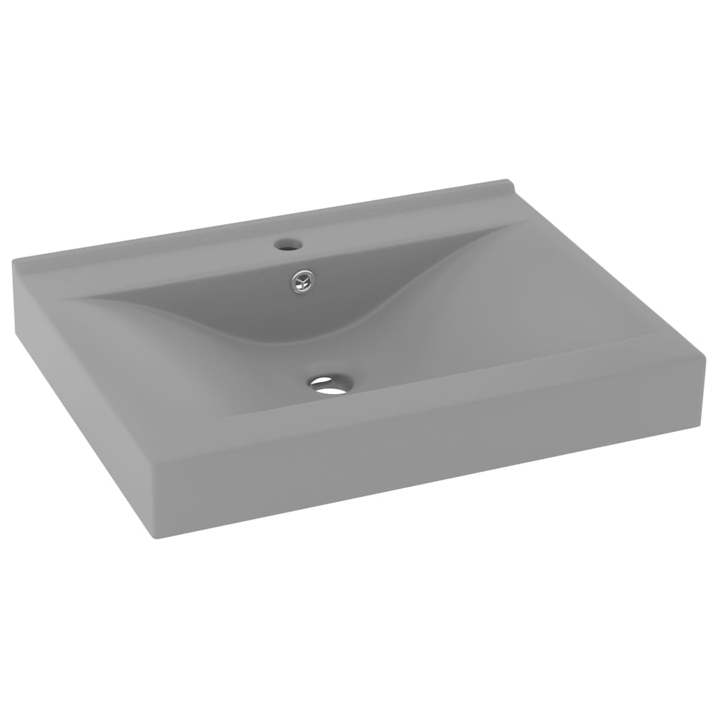 Vidaxl Washbasin z luknjo iz pipe 60x46 cm keramična matt svetlo siva