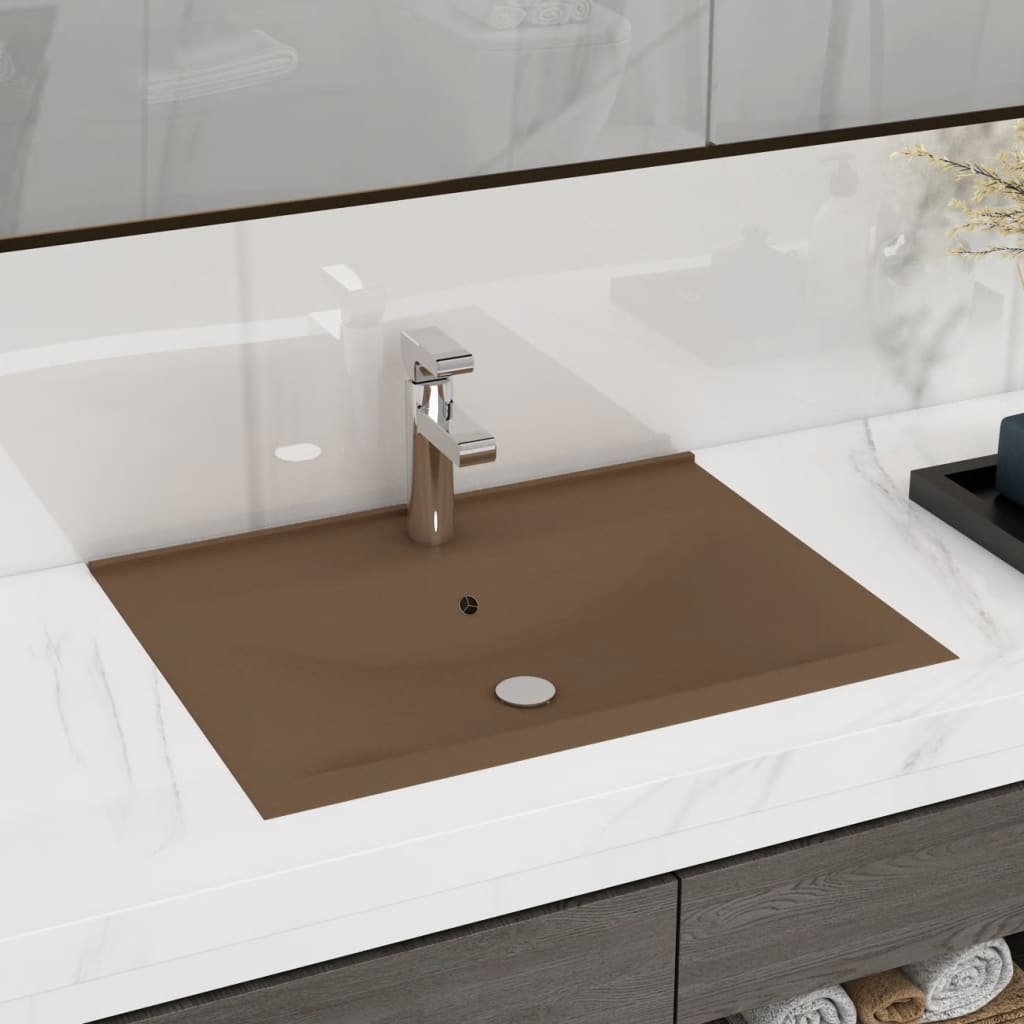 Vidaxl Washbasin med tapphull 60x46 cm keramisk matkrem