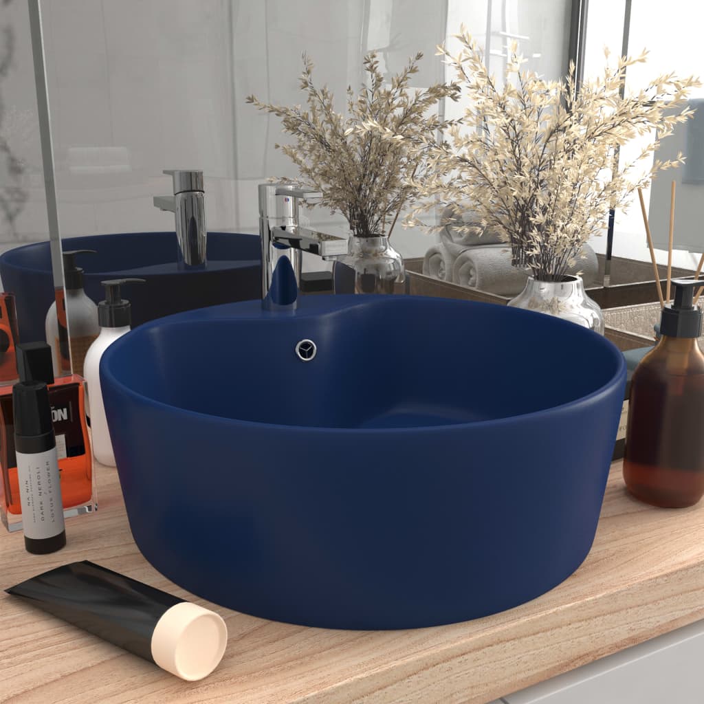 VidaXL Washbasin with landing 36x13 cm ceramic matt dark blue