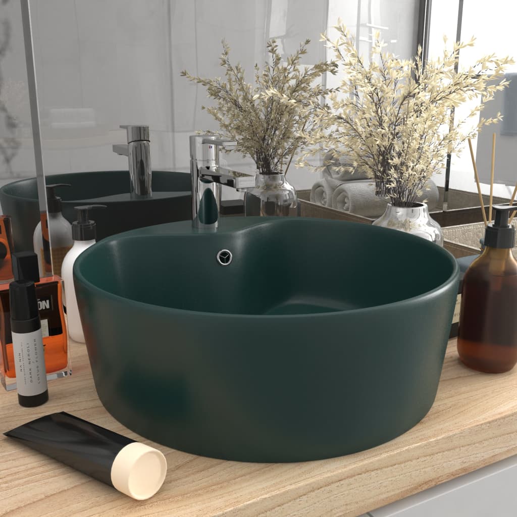 VidaXL Washbasin with landing 36x13 cm ceramic matt dark green