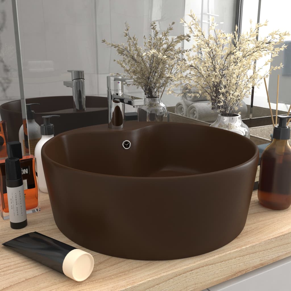 VidaXL Washbasin with landing 36x13 cm ceramic matt dark brown