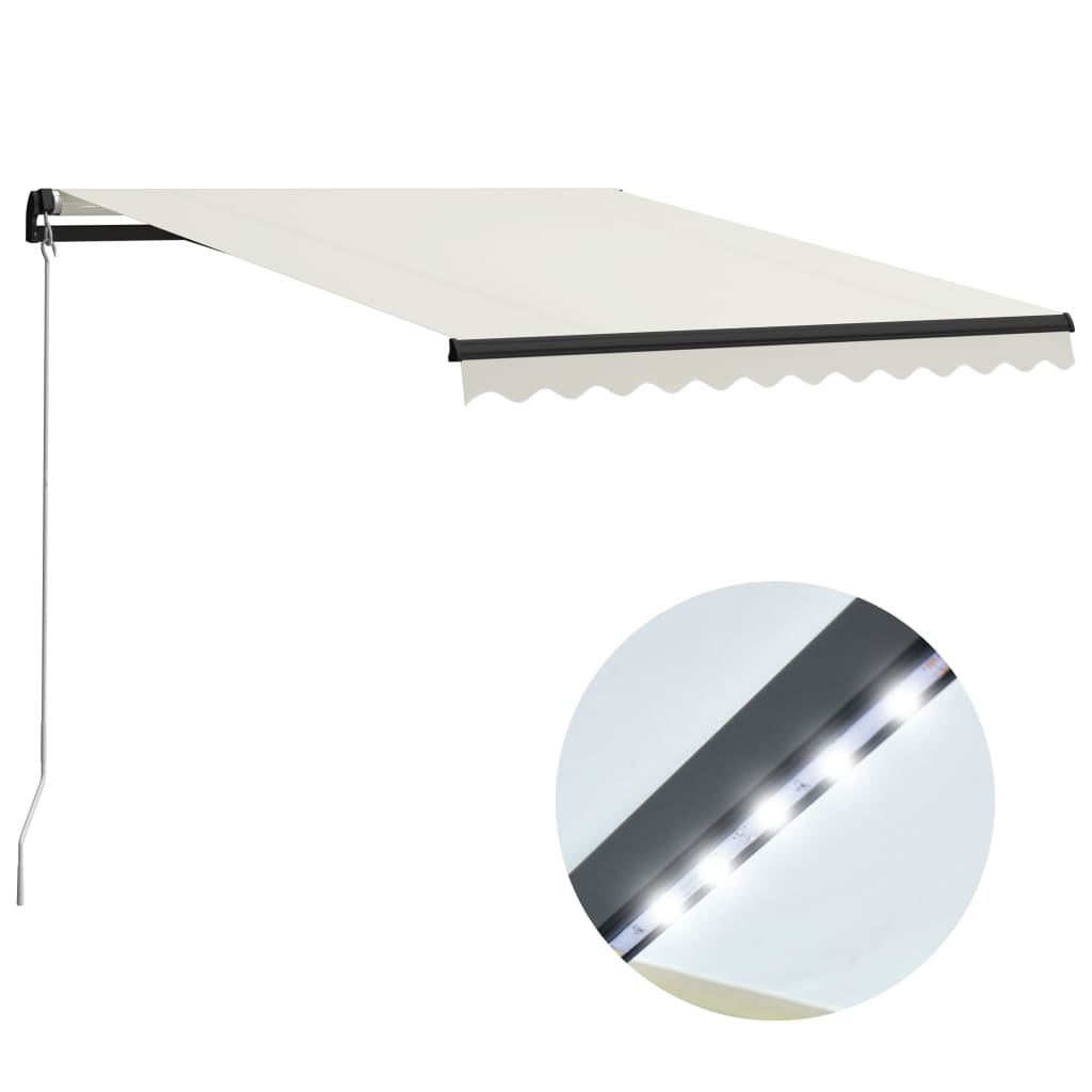 Vidaxl Luifel manuelt utvides med LED 300x250 cm krem