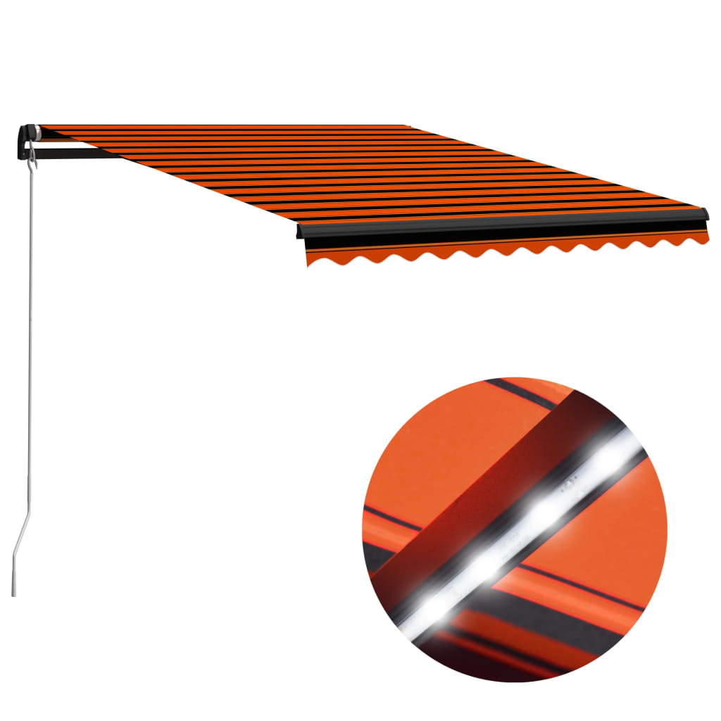 Bidaxl Luifel manuellt utdragbar med LED 300x250 cm orange och brun