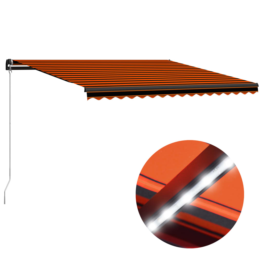 Vidaxl Luifel manuell ausziehbar mit LED 400x300 cm Orange und Braun