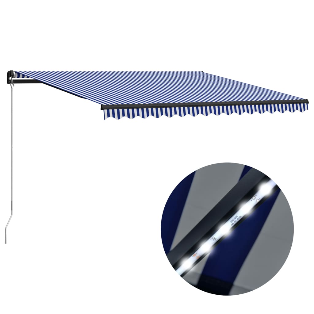 Vidaxl Luifel manuelt kan udvides med LED 450x300 cm blå og hvid