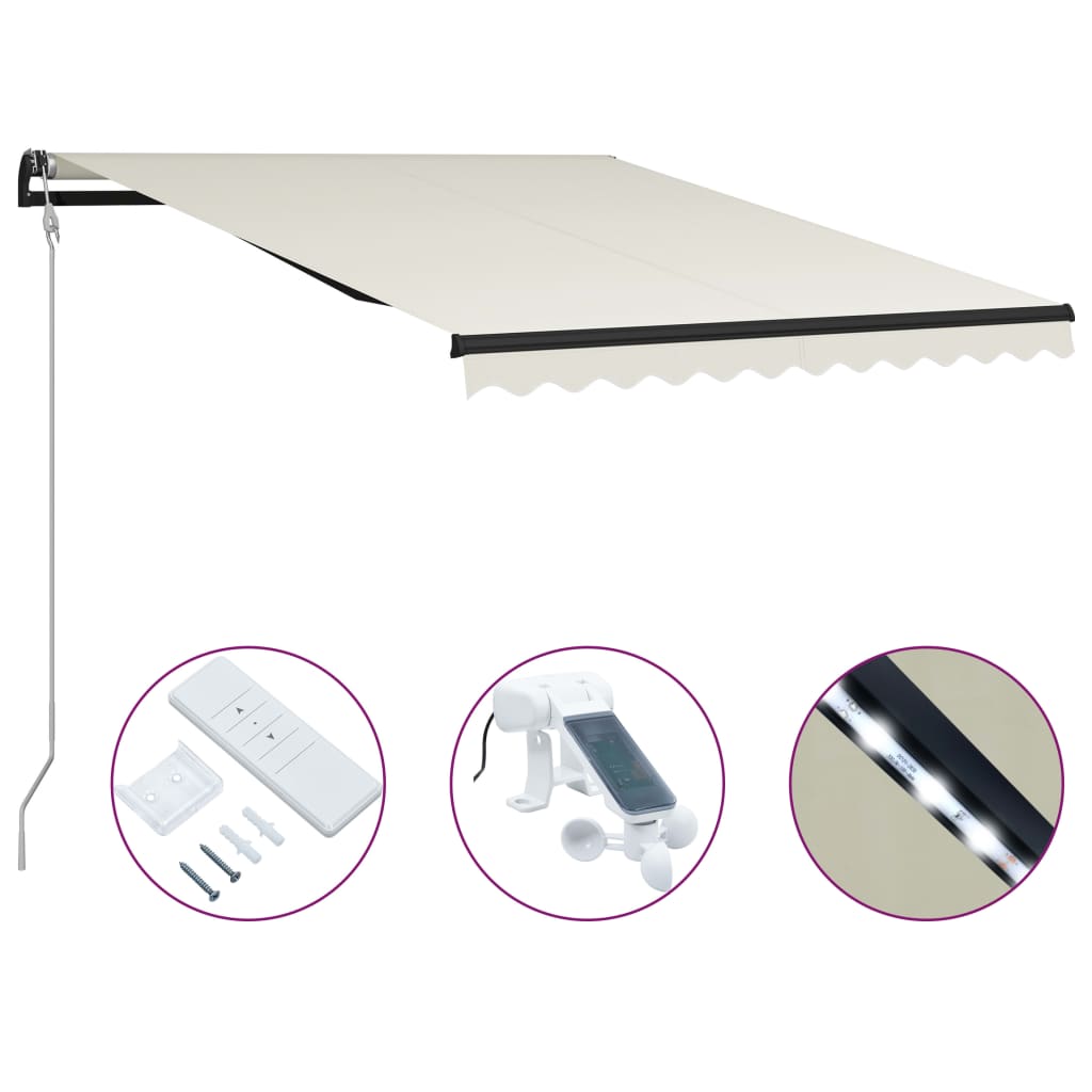 Vidaxl luifel mit Windsensor und LED 300x250 cm Creme leitbar