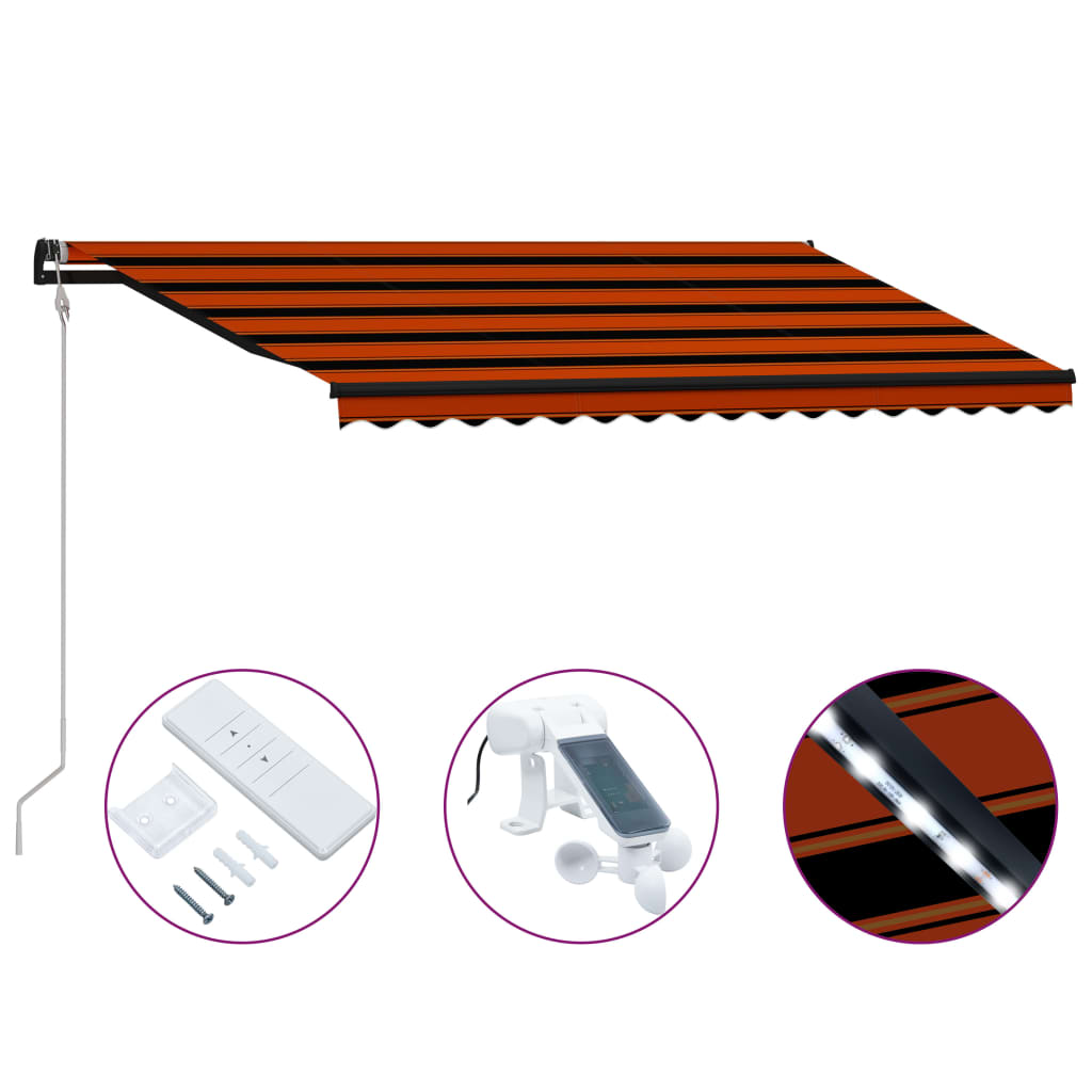 Vidaxl luifel se rozšiřitelná s větrným senzorem LED 450x300 cm Orange Brown