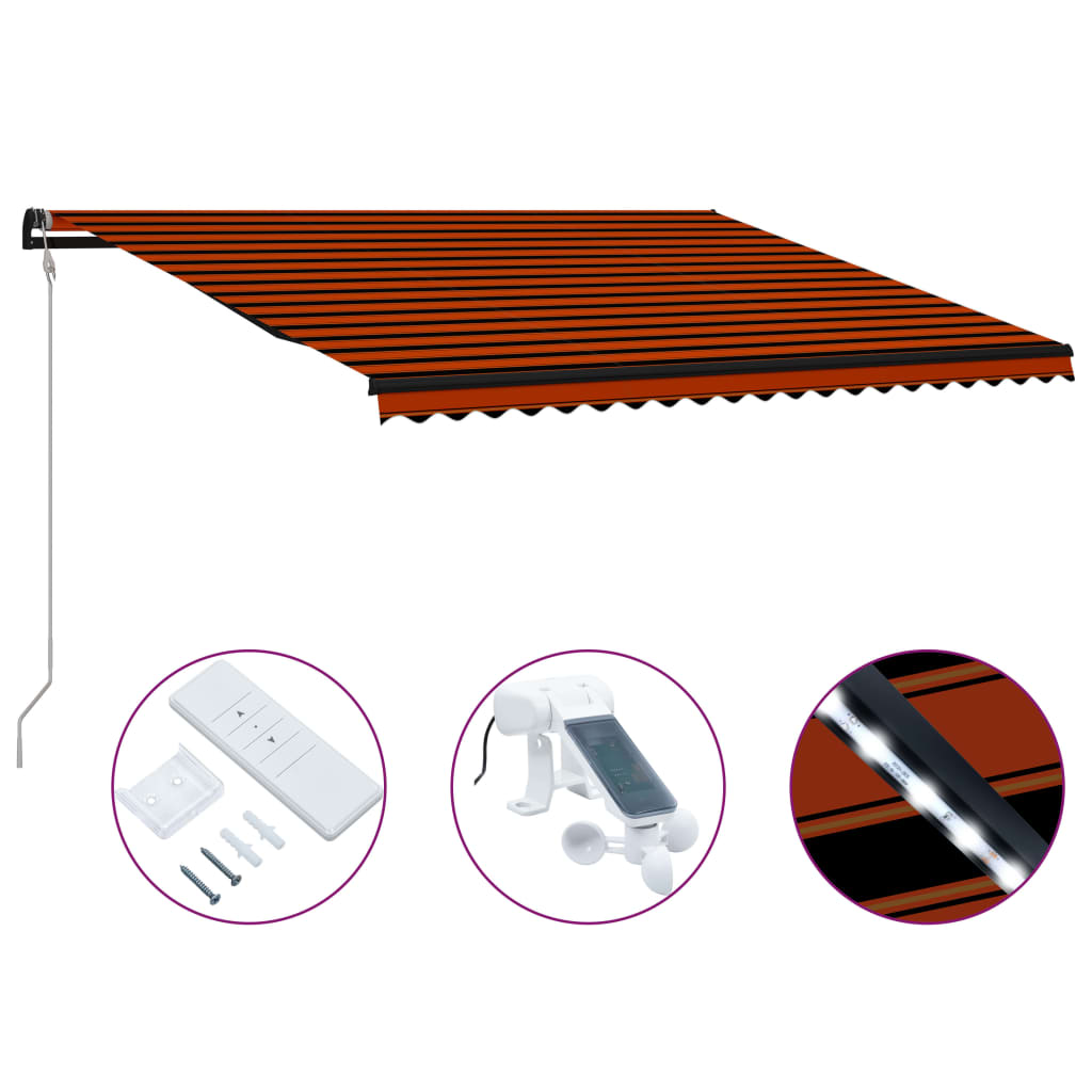 Vidaxl Luifel se rozšiřitelný s větrným senzorem LED 500x300 cm Orange Brown