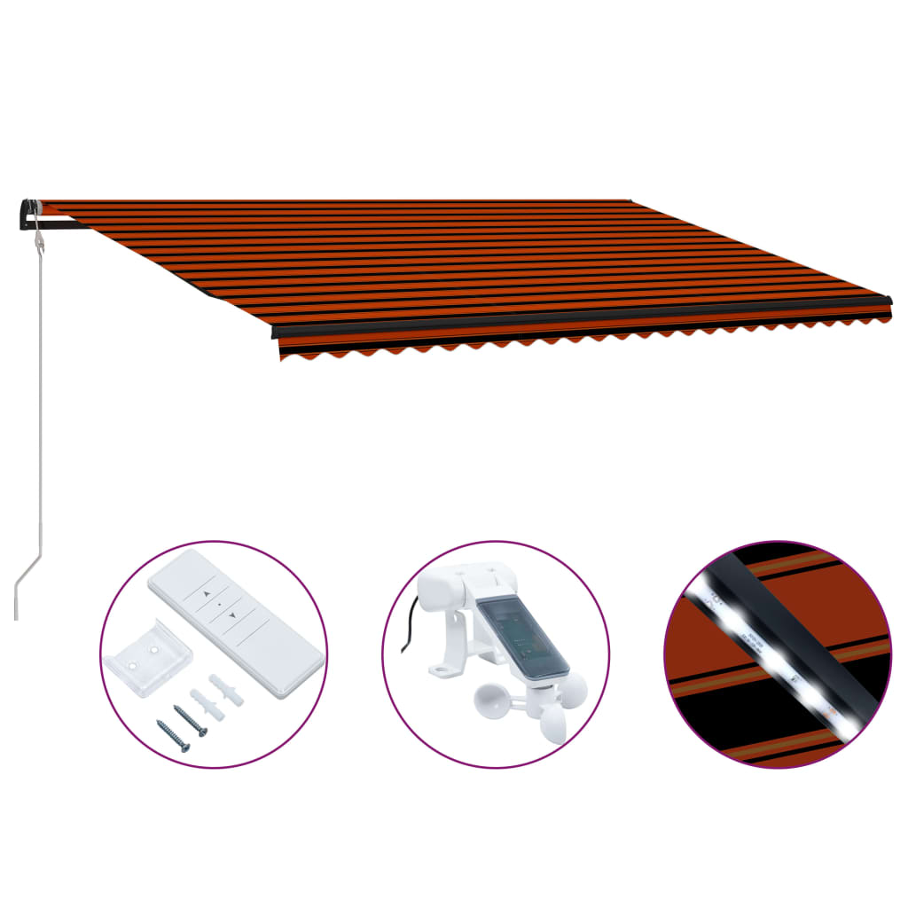 Vidaxl Luifel extensible con el sensor de viento LED 600x300 cm de color naranja