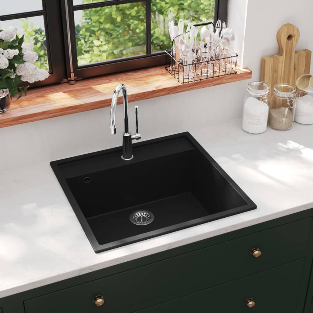 Vidaxl sink with overflow hole Granite black