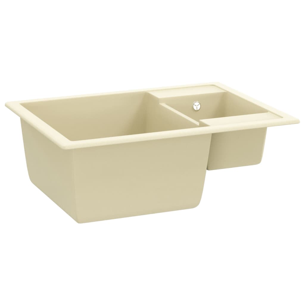 Vidaxl puits doubles bacs avec trou de trop-plein granit beige