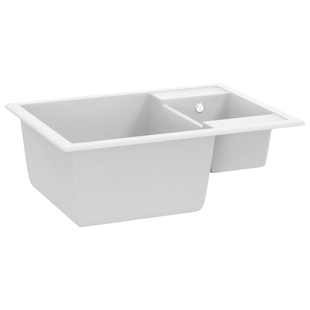 Vidaxl Sink Double Bins Med Overflow Hole Granite White