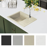 Vidaxl Sink med overløbshul oval granit beige