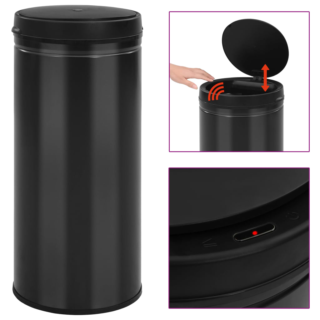 Vidaxl Trash Can con un sensor automático de 80 L de acero al carbono Negro