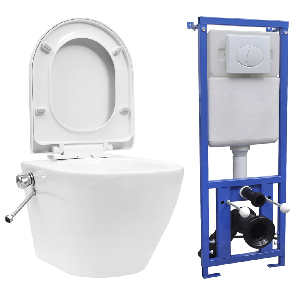 Vidaxl Hanging Toilet Randless With Hidden Court of Ceramic White