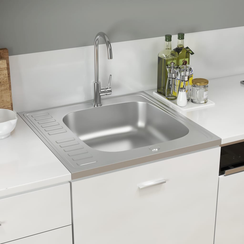 Vidaxl Sink med drænet sæt 600x600x155 mm rustfrit stål sølv