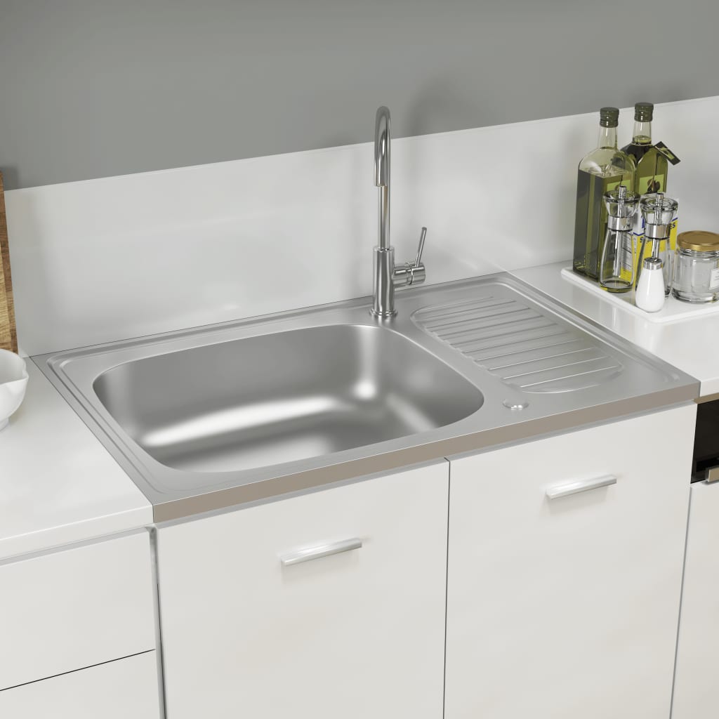 Vidaxl -handfat med dräneringssats 800x500x155 mm rostfritt stål silver