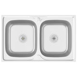 Vidaxl sink double bins 800x500x155 mm stainless steel silver