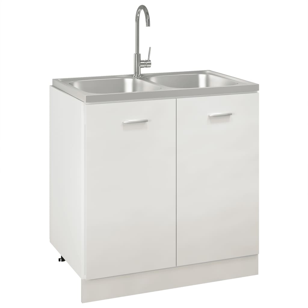 Vidaxl sink double bins 800x500x155 mm stainless steel silver