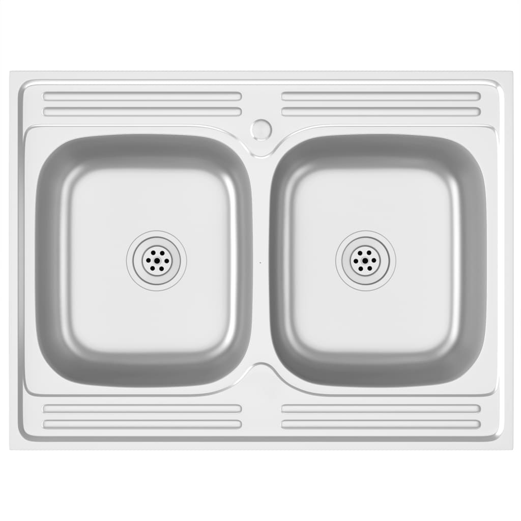 Vidaxl sink with double container 800x600x155 mm stainless steel silver