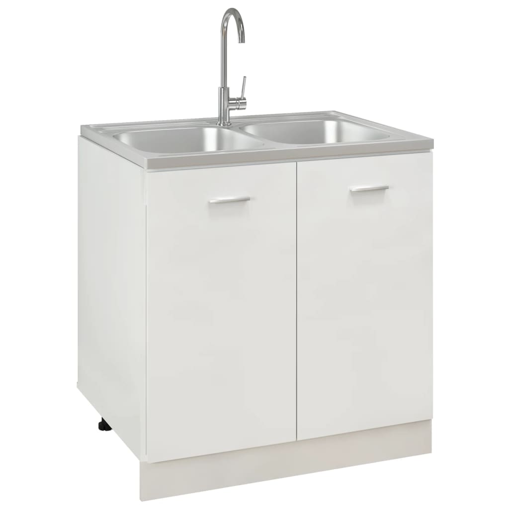 Vidaxl sink with double container 800x600x155 mm stainless steel silver