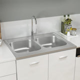 Vidaxl sink with double container 800x600x155 mm stainless steel silver