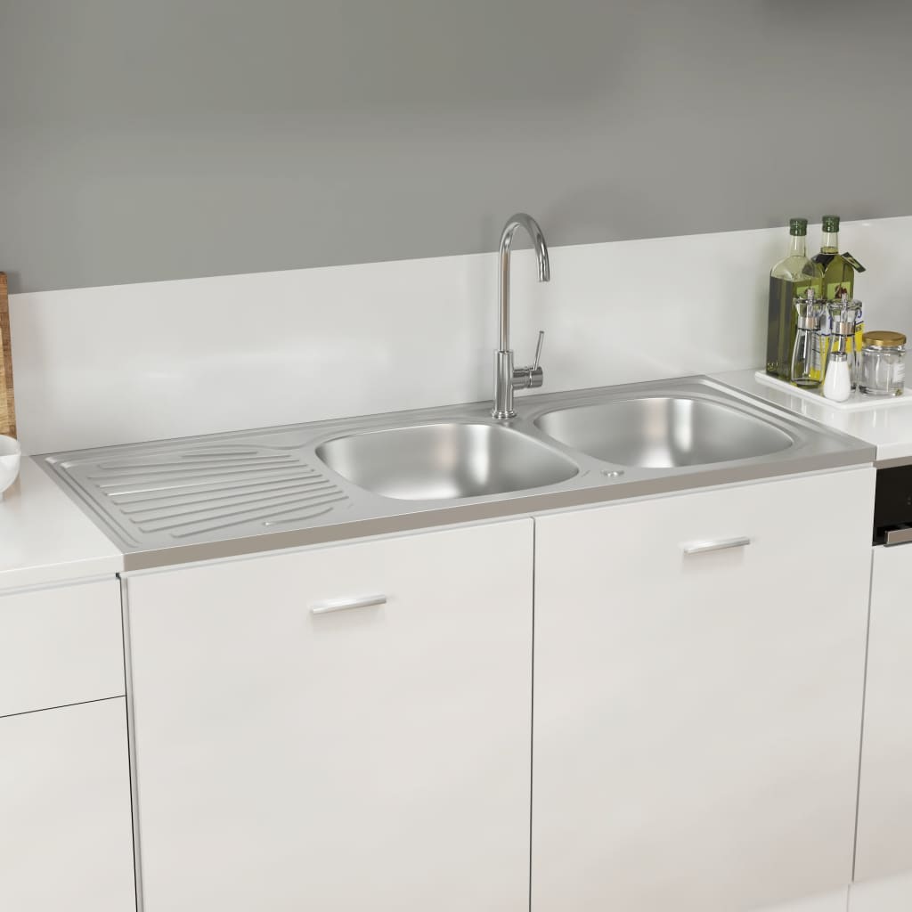 Vidaxl Sink Double Bins 1200x500x155 mm rustfrit stål sølv