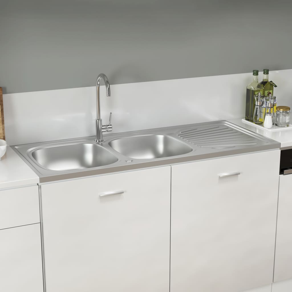 Vidaxl Sink Double Bins 1200x500x155 mm rustfritt stål sølv