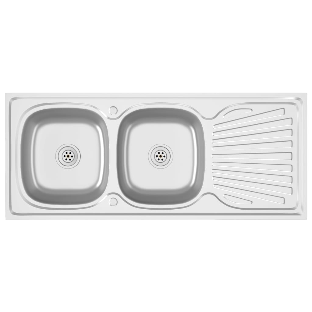 Vidaxl sink double box 1200x600x155 mm stainless steel silver