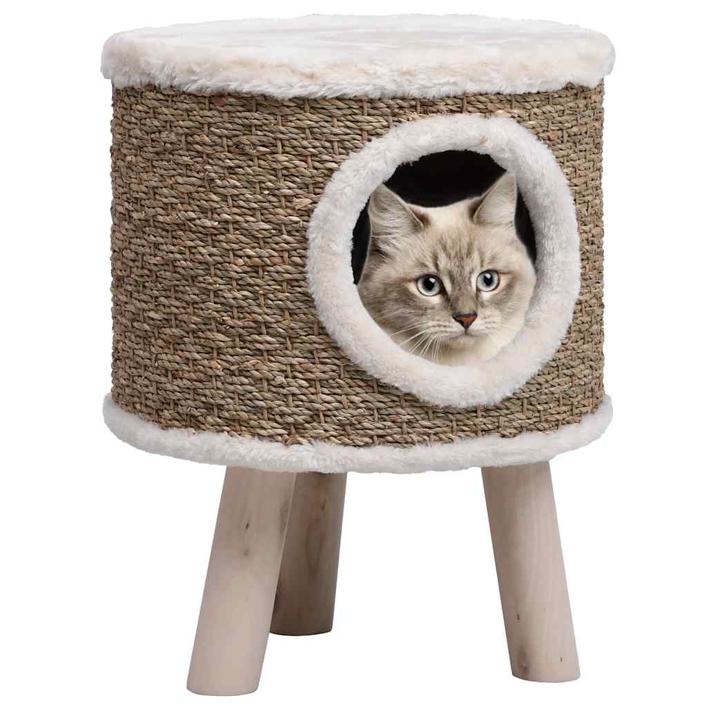 Vidaxl Kattenhuis med träben 41 cm sjögräs