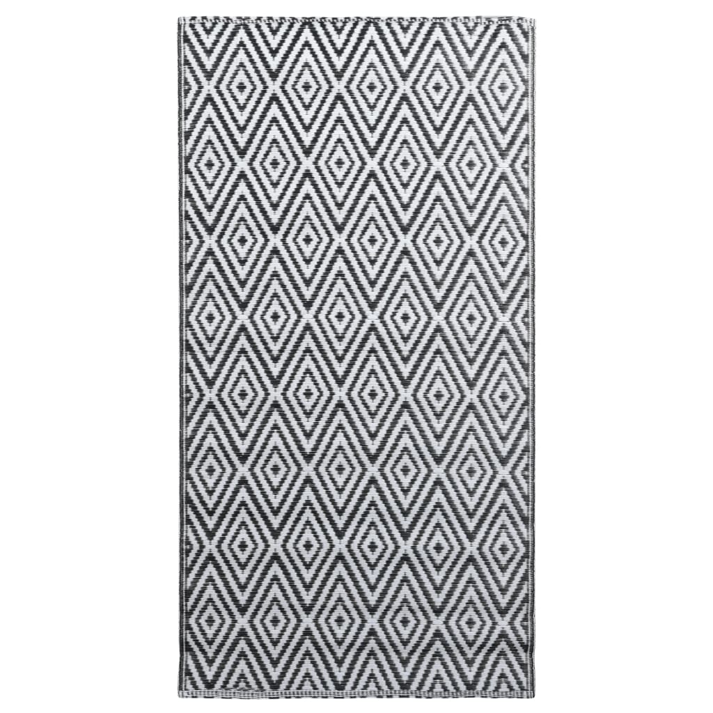 Vidaxl à l'extérieur du tapis 190x290 cm pp blanc et noir