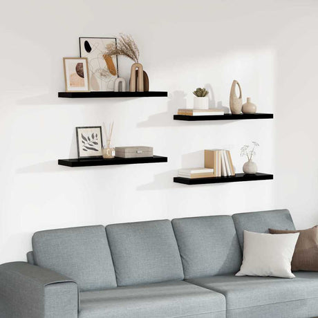 Vidaxl wandschappen zwevend 4 st 80x23,5x3,8 cm mdf hoogglans zwart