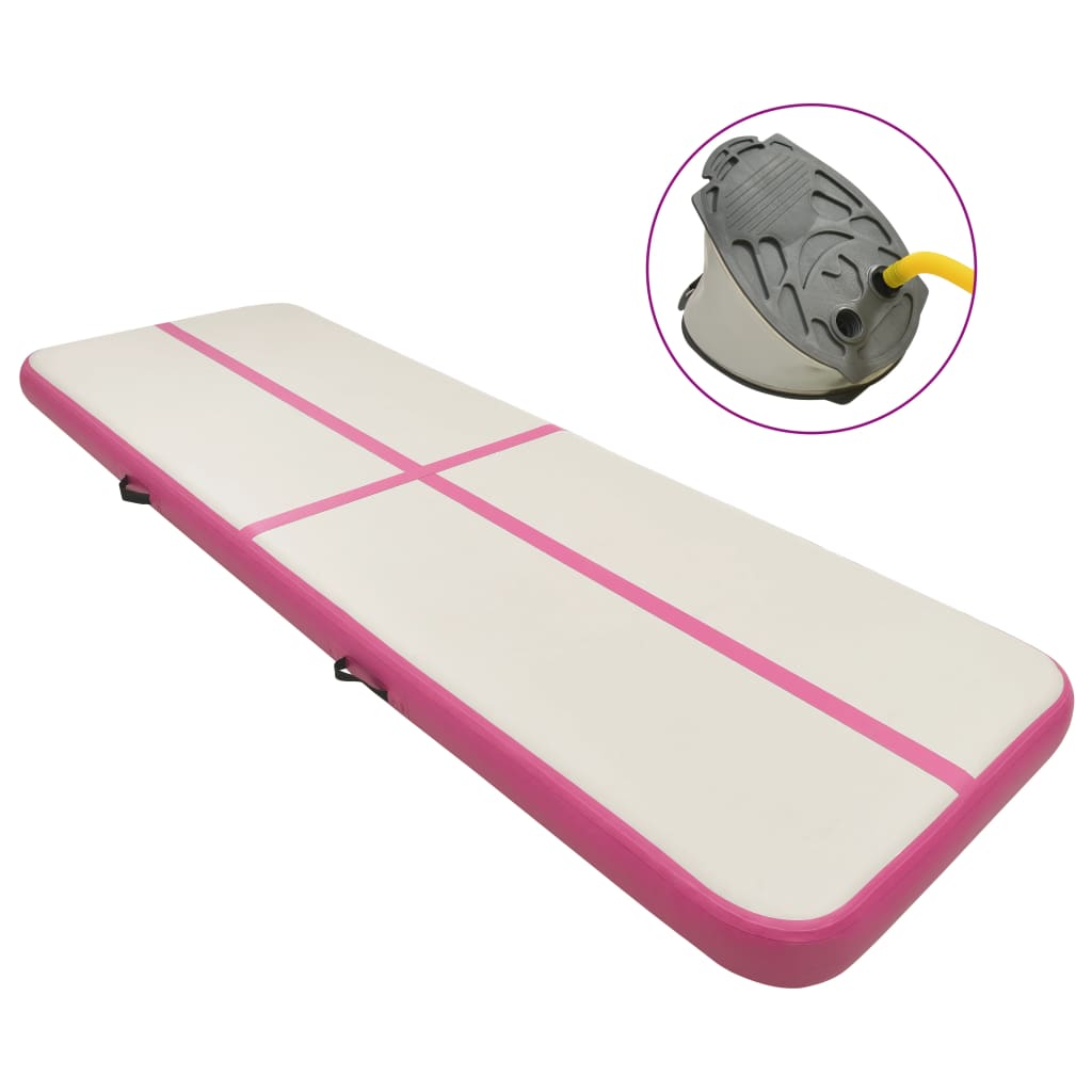 Vidaxl gymnastikkmatte med pumpe oppblåsbar 400x100x15 cm PVC rosa