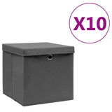 Vidaxl lagringslådor med lock 10 st 28x28x28 cm grått