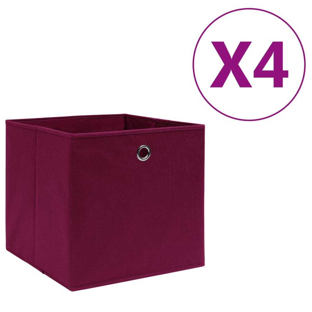 Cajas de almacenamiento de Vidaxl 4 PCS 28x28x28 CM Fabric no tejida Rojo oscuro