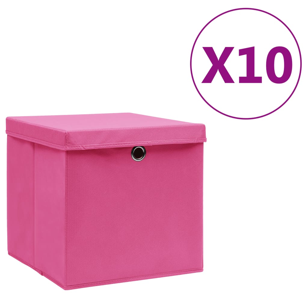 Scatole di archiviazione Vidaxl con coperchio 10 ST 28x28x28 cm rosa