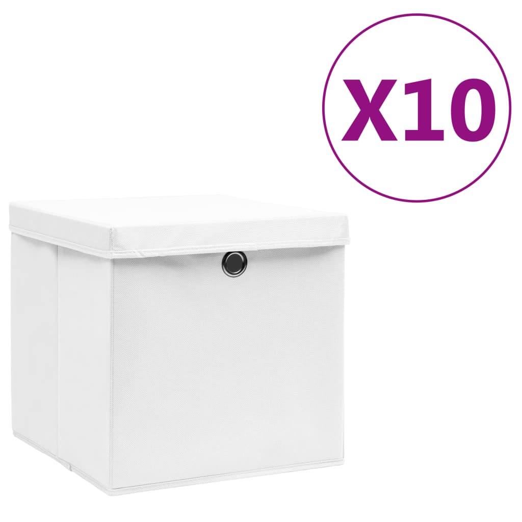 Vidaxl lagringslådor med lock 10 st 28x28x28 cm vitt