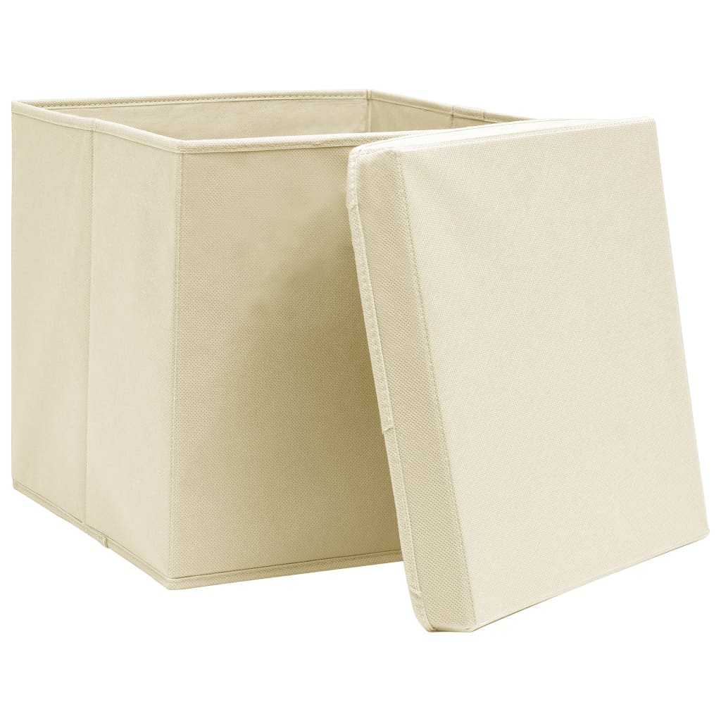 Vidaxl Späicherkëschten mat Liden 10 PCs 28x28x28 cm Crème-cmolored