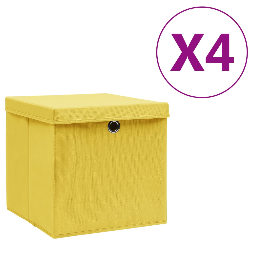 Vidaxl storage boxes with lid 4 pcs 28x28x28 cm yellow