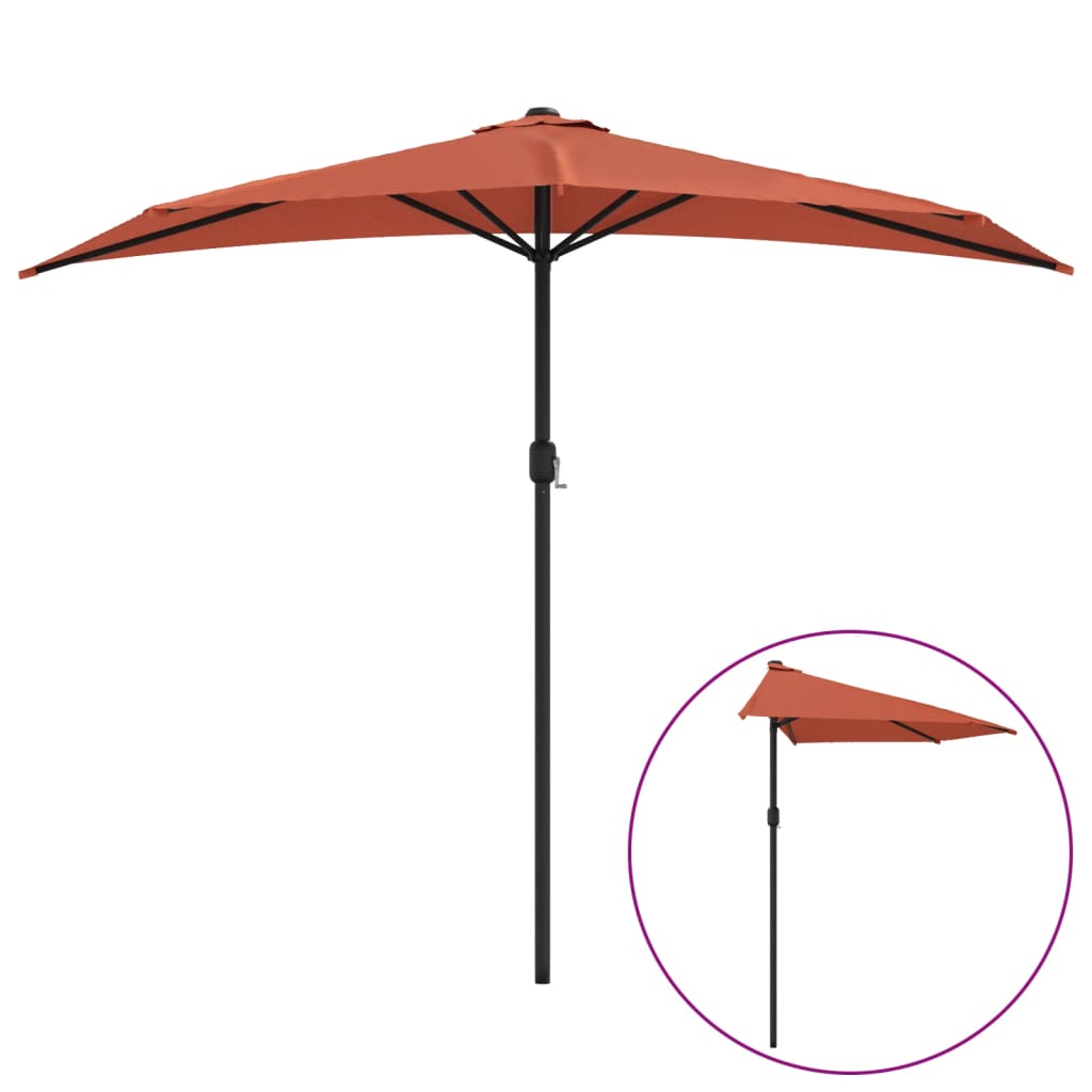 VidaXL Balkonparasol half met aluminium paal 270x144x222 cm terracotta