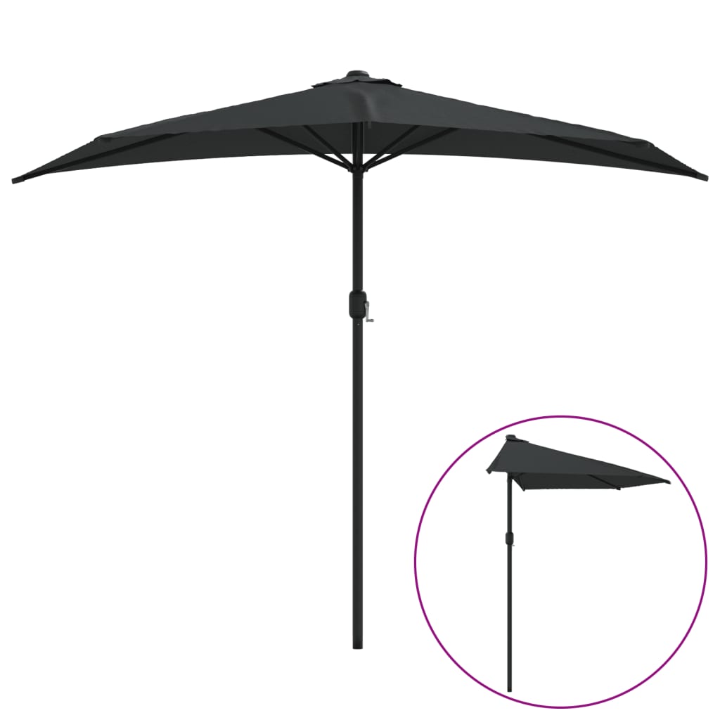 Vidaxl balcon parasol moitié avec poteau en aluminium 270x144x222 cm noir