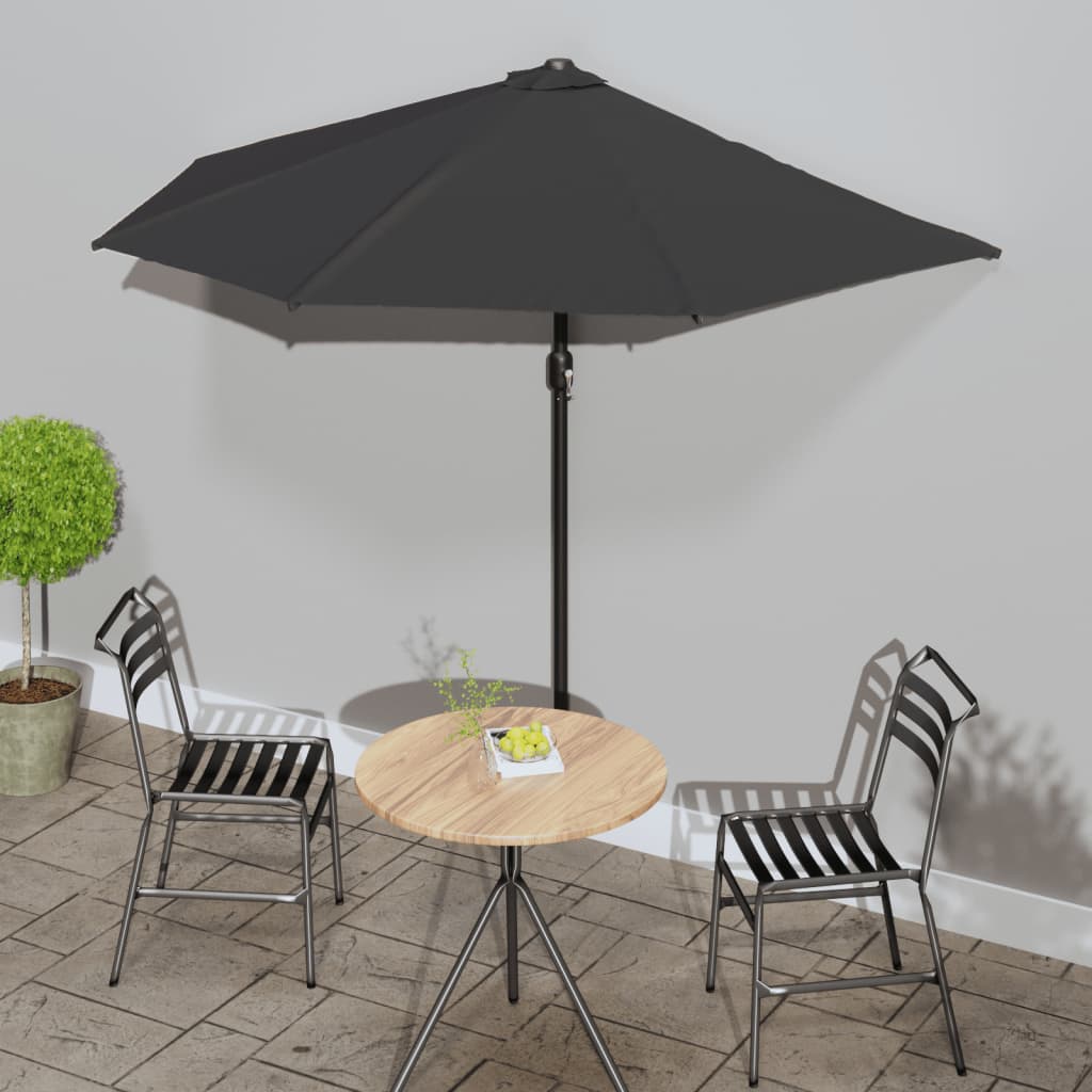 Vidaxl balcon parasol moitié avec poteau en aluminium 270x144x222 cm noir