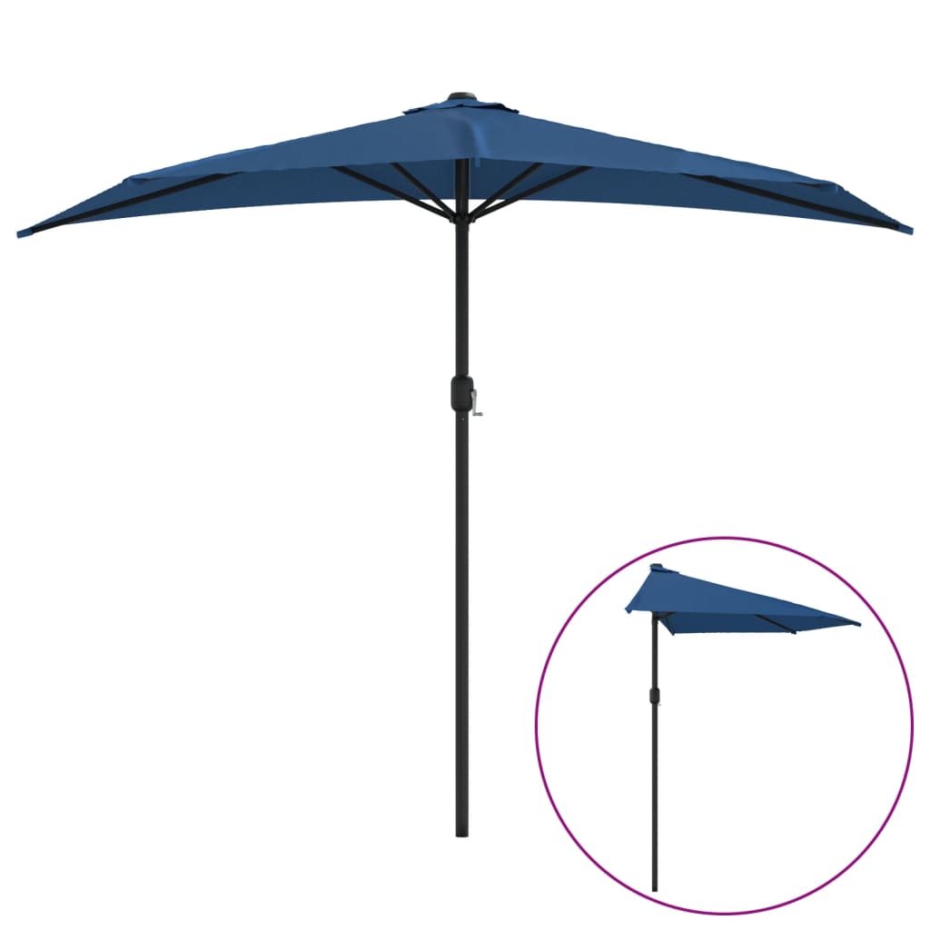 Vidaxl balkon parasol połowa z aluminiowym słupem 270x144x2222222 cm niebieski