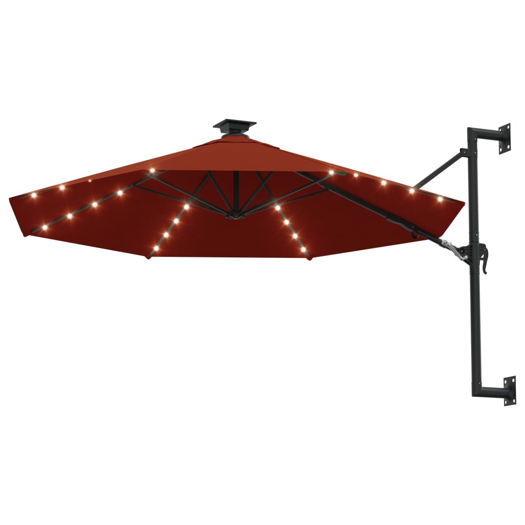 VidaXL Wandparasol met LED's 300 cm terracottakleurig