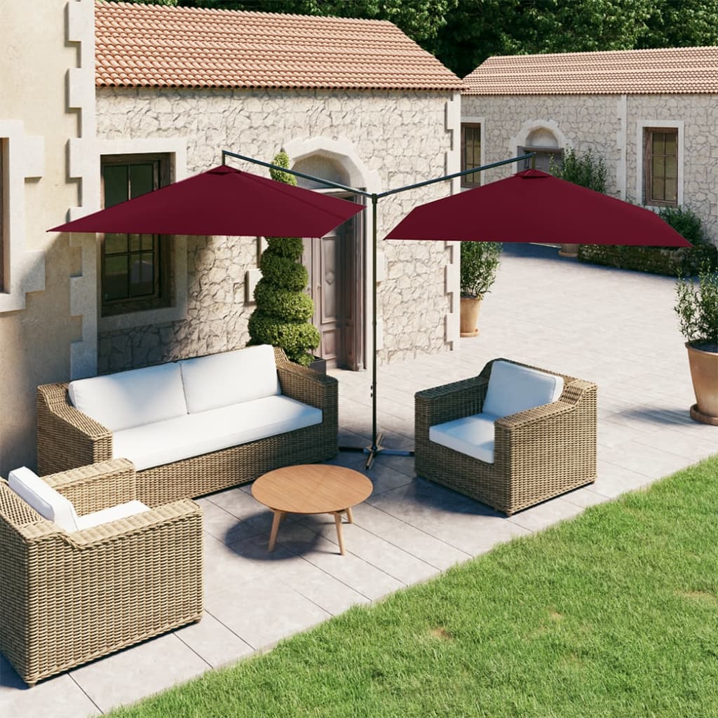 Vidaxl Parasol Double with steel pole 600x300 cm Bordeaux red